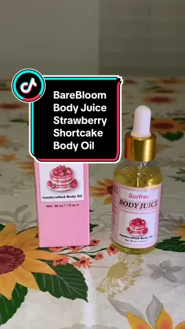 🌸 Glow Naturally with BareBloom! 🌸 @BareBloom  Introducing Surfree Body Juice Strawberry Shortcake — a handcrafted body care oil made with nourishing plant-based oils and naturally derived ingredients.  This lightweight formula hydrates and softens your skin while leaving a sweet, irresistible strawberry shortcake scent! 🍓✨ 🌿 Why BareBloom? Crafted with plant-based oils and naturally derived ingredients Handcrafted with care  Made with mild ingredients suitable for all skin types Made with ingredients that are likely vegan-friendly Elevate your self-care routine and indulge in silky, glowing skin ✨🌿💖 #barebloom #bodyoil #strawberryshortcake #hydratedskin #bodycare 