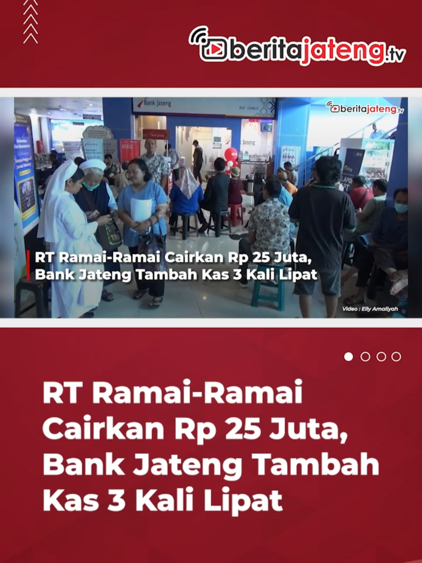 Rukun Tetangga (RT) se-kota Semarang bertahap melakukan pencairan dana operasional Rp25 Juta per tahun yang merupakan janji kampanye Agustina Wilujeng dan Iswar Aminuddin. Para ketua RT mengaku senang dan  memanfaatkan Dana Operasional Rp25 juta itu untuk kepentingan Peringatan Hari Kemerdekaan Republik Indonesia. Beberapa kantor cabang Bank Jateng di Kota Semarang tampak masih ramai oleh kehadiran Ketua RT dan bendahara untuk pencairan dana operasional. Seperti salah satunya di Bank Jateng Cabang Pembantu Udinus. Ruangan tampak dipadati para ketua dan bendahara RT yang akan mencairkan dana Rp25 juta bantuan dari Pemerintah Kota Semarang tersebut. Meski harus mengantri panjang, mereka mengaku senang dana RT yang ditunggu-tunggu akhirnya dapat dicairkan. Ketua RT 04 RW 05 Kelurahan Tanjung Emas, Siswanto mengaku senang dan bersyukur telah mencairkan dana operasional RT. #infoviral #infoterbaru #infoterupdate #informasi #infofakta #infofakta #beritajateng #beritanasional #beritaindonesia #beritafakta #viralkan #viralbanget #viralindonesia #fyp #trending #viralvideo #viral #jawatengah #kotasemarang #solo #semarangviral #jawatengah #infokejadiansemarang