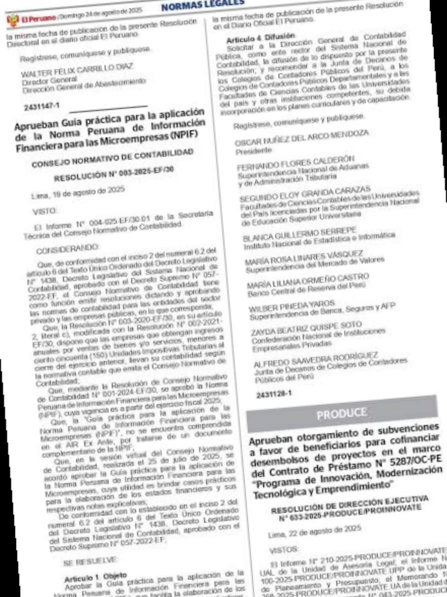 El 24 de agosto de 2025 se publicó en el Diario Oficial El Peruano la Resolución N.° 003-2025-EF/30 del Consejo Normativo de Contabilidad (CNC)..... Para una mejor asesoría comunicate con nosotros.#arequipa_peru🇵🇪 #asesoriacontable #microempreendedor #microempreendedora 