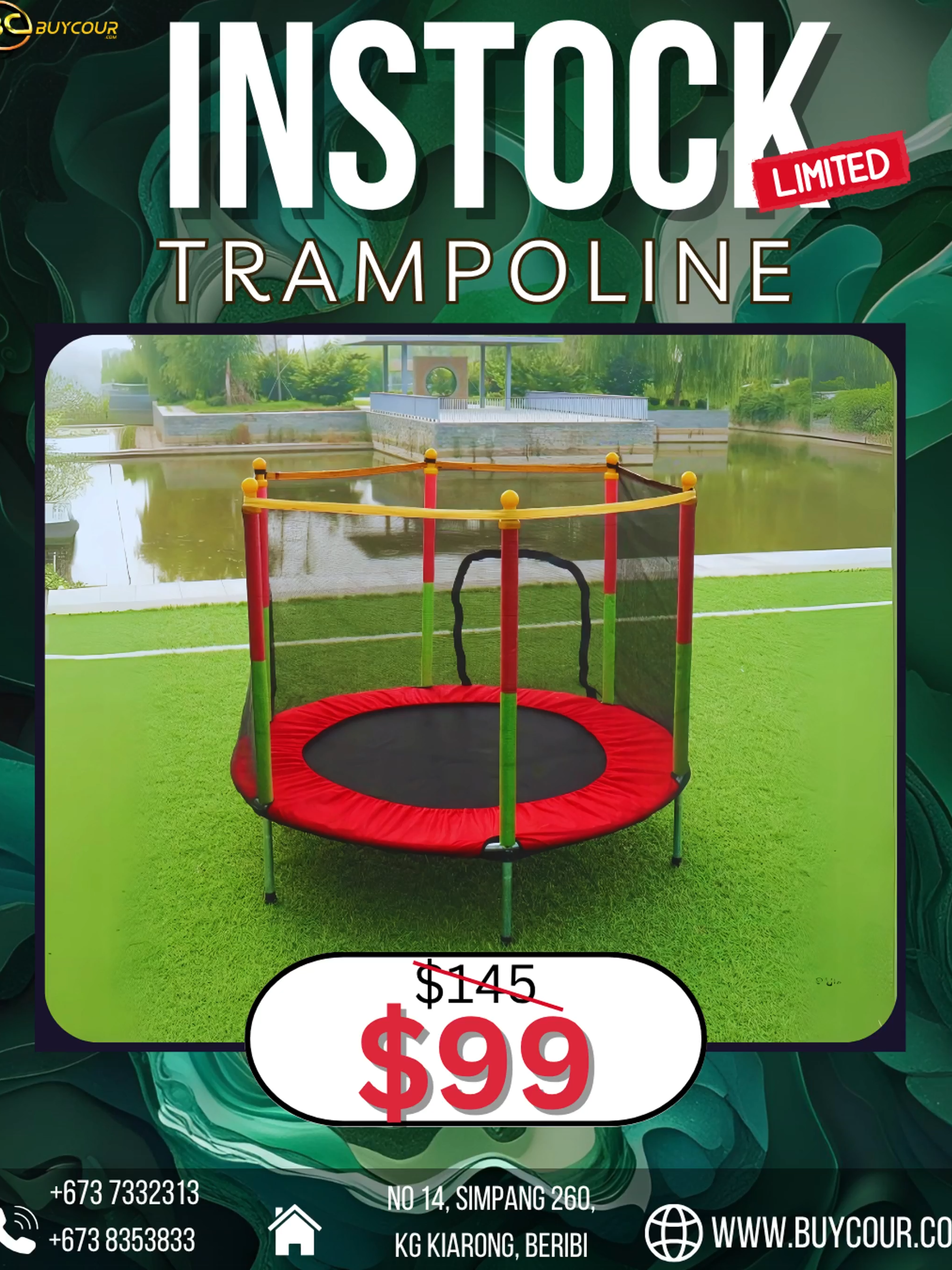 🎉 Jump, Play & Stay Active! 🌀 Keep the kids moving and smiling with our 1.4m Trampoline — perfect for fun-filled indoor and outdoor play! 👧🧒💥 🌈 Indoor & Outdoor Ready – fun anywhere 🛡️ Safety Net Included – worry-free bouncing 🤸‍♀️ Fitness + Fun – energy burned, smiles earned 🚨 Limited stock — grab yours before it’s gone! 📲 WhatsApp: +673 8353833 / 7332313 🛒 Shop now: www.buycour.com #BuycourBrunei #TrampolineFunBN #ActiveKidsBN #FamilyFunBN #CutiSekolahBN #BruneiDeals #KidsPlayBN #Brunei #fyp