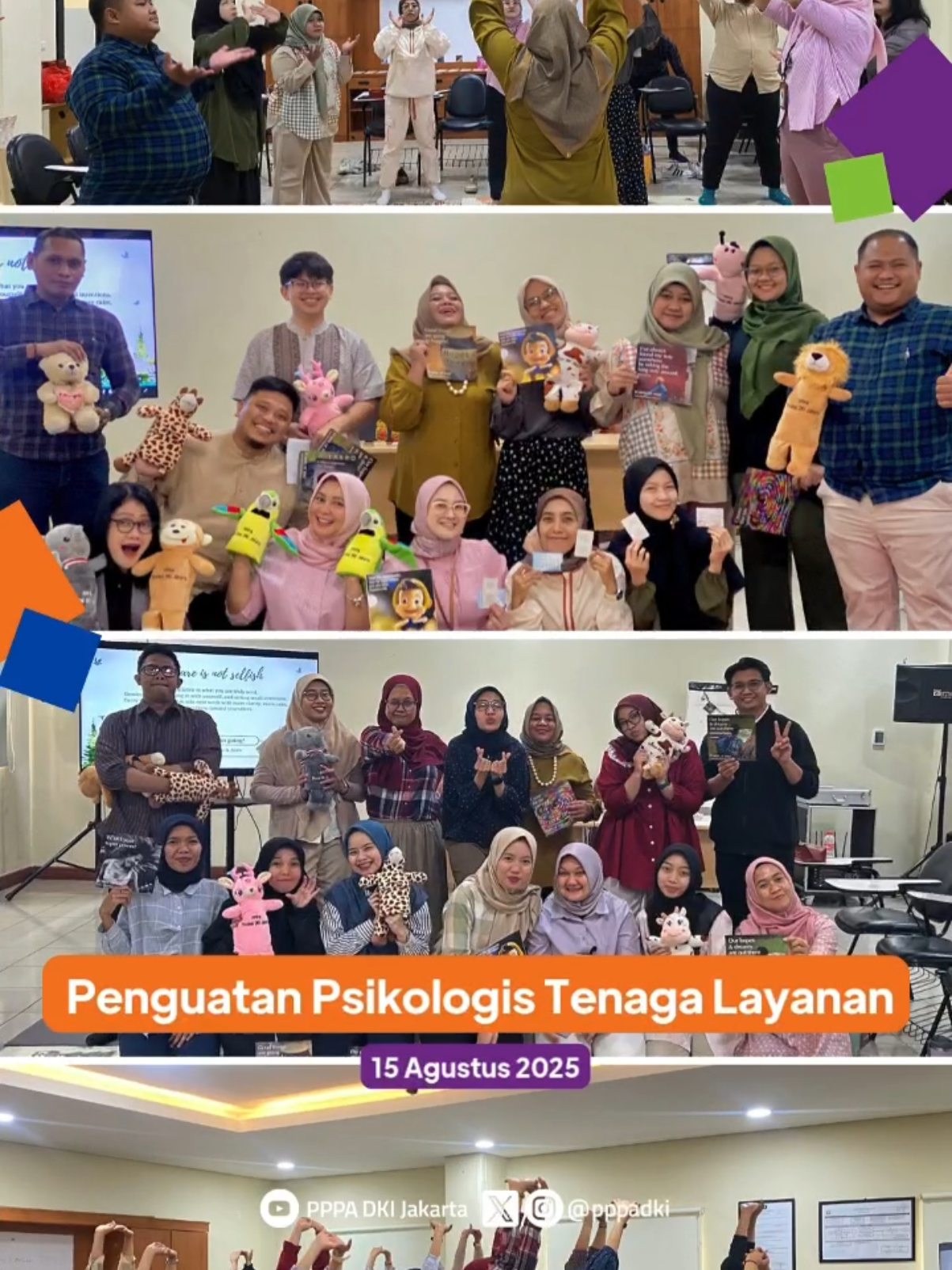 📝 Penguatan Psikologis bagi Tenaga Layanan UPT PPPA Provinsi DKI Jakarta 🗓️ Jumat, 15 Agustus 2025 📍 Ruang Rapat Lt. 1, UPT PPPA Provinsi DKI Jakarta Pada tahun 2024, Pusat Perlindungan Perempuan dan Anak (PPPA) Provinsi DKI Jakarta telah menangani 2.041 kasus kekerasan terhadap perempuan dan anak. Sementara hingga tahun 2025 (per 13 Agustus), tercatat sebanyak 1.385 kasus telah ditangani. Tingginya jumlah dan kompleksitas kasus tersebut tak hanya berdampak pada korban, tetapi juga pada tenaga layanan yang terlibat langsung dalam proses pendampingan dan pemulihan. Sebagai bentuk perhatian terhadap kesehatan mental serta upaya mengurangi risiko burnout, vicarious trauma, dan compassion fatigue, UPT PPPA menyelenggarakan kegiatan Penguatan Psikologis Tenaga Layanan. Kegiatan ini bertujuan untuk membantu para tenaga layanan dalam: 🧠 Memahami dan mengelola emosi pribadi melalui pendekatan recharge dan reframing 🔍 Mengenali distorsi kognitif dan toxic mindset Diharapkan kegiatan ini dapat menjaga ketangguhan emosional para tenaga layanan dalam memberikan pendampingan yang berkesinambungan dan penuh empati bagi korban. 📞 Hotline PPPA: 0813-176-176-22 📞 Jakarta Siaga: 112 🚨 Bersama, kita hentikan kekerasan terhadap perempuan dan anak! #pppadki #dppappdki #dkijakarta #UPTPPPAJakarta #PusatPPA         