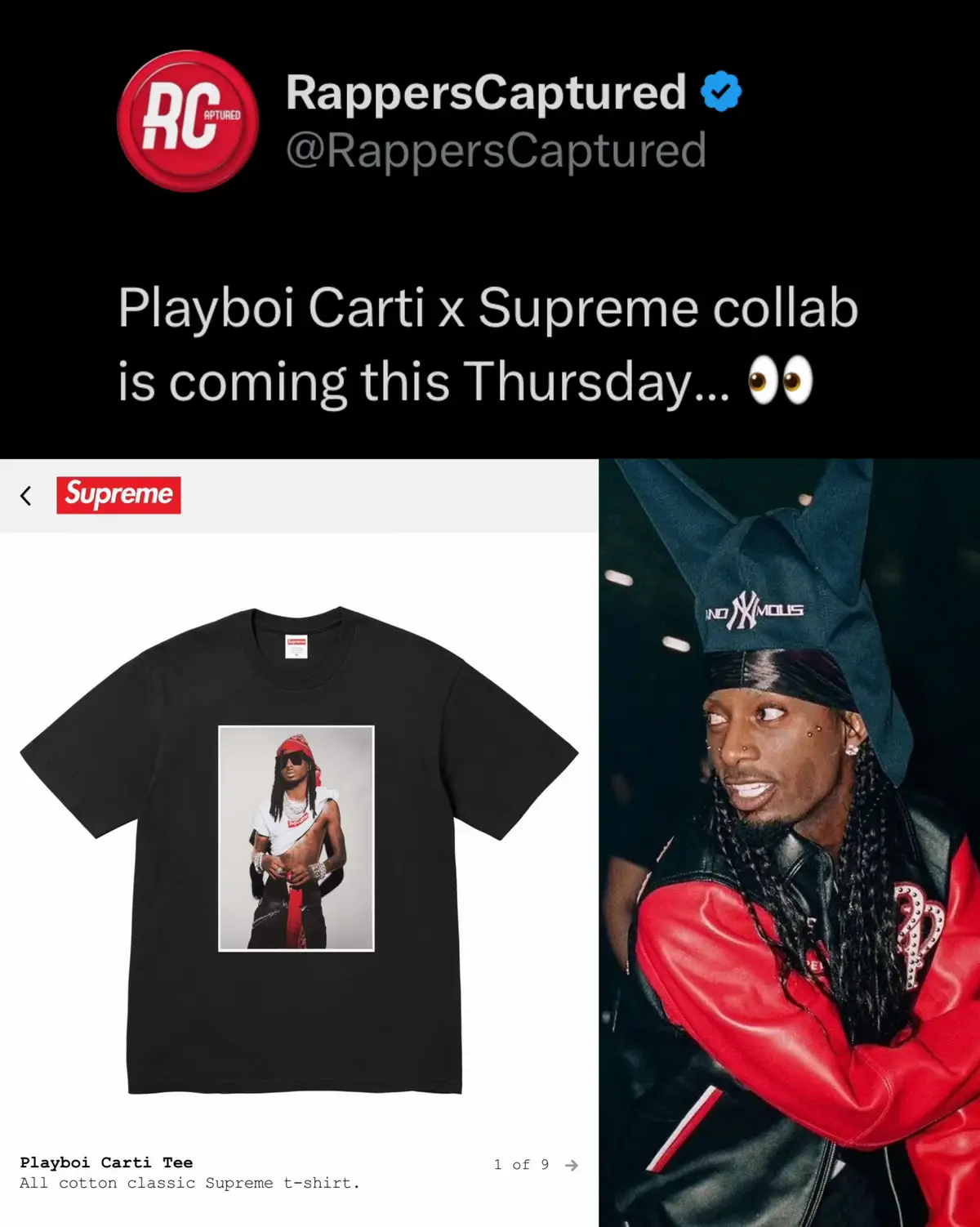 Who’s copping the #PlayboiCarti x #Supreme tee, I feel like this gonna be selling for like 5x on resale 😭🤣