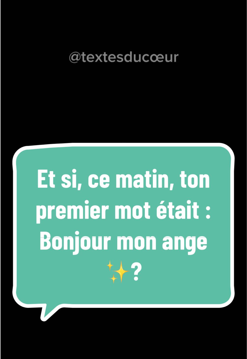✨ “Bonjour mon ange”… Ces mots simples, mais puissants, qui transforment un matin ordinaire en une promesse d’amour. Ce texte romantique matinal est une déclaration adressée à l’être aimé : un réveil tendre, doux, rempli de complicité et de passion. Parce que l’amour, c’est penser à l’autre dès les premiers instants de la journée. 💖 Et toi… à qui enverrais-tu ton “bonjour mon ange” aujourd’hui ? #tex#textesducoeurnjour #amourvéritable #romantique 
