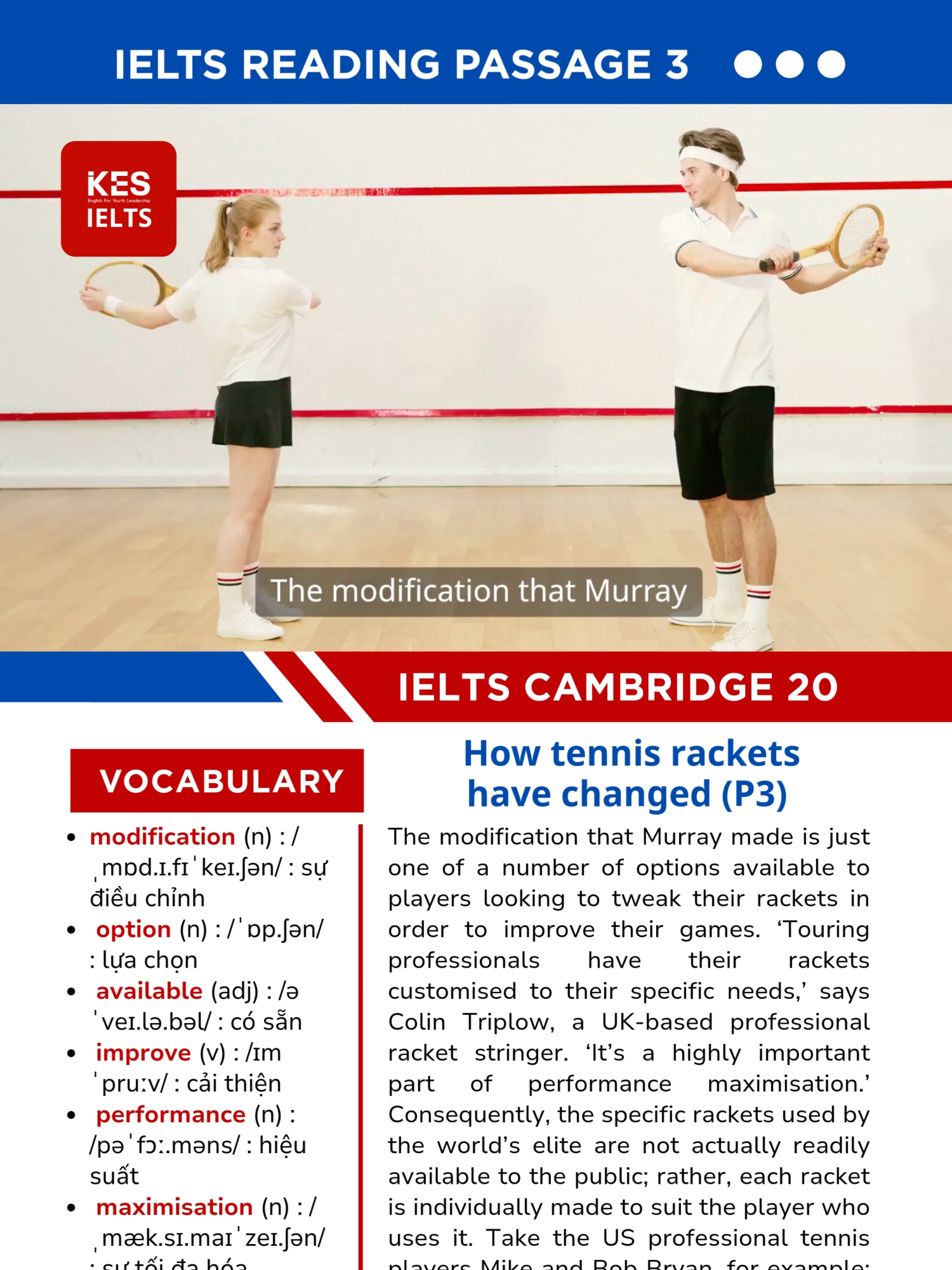 IELTS CAMBRIDGE 19 - PASSAGE 1: How tennis rackets have changed (P3)  #ieltsikes #IELTSIKES #ikesstudy #trending #viraltiktok #xuhuong #xuhuongtiktok #practice #shadowing #listening #english #StudyTips #IKESSTUDY #ilovetiktok #IKESENGLISH #ikesenglish #studyenglish #speakingenglish #LearnOnTikTok #studygram #ieltsreading #reading #tennis