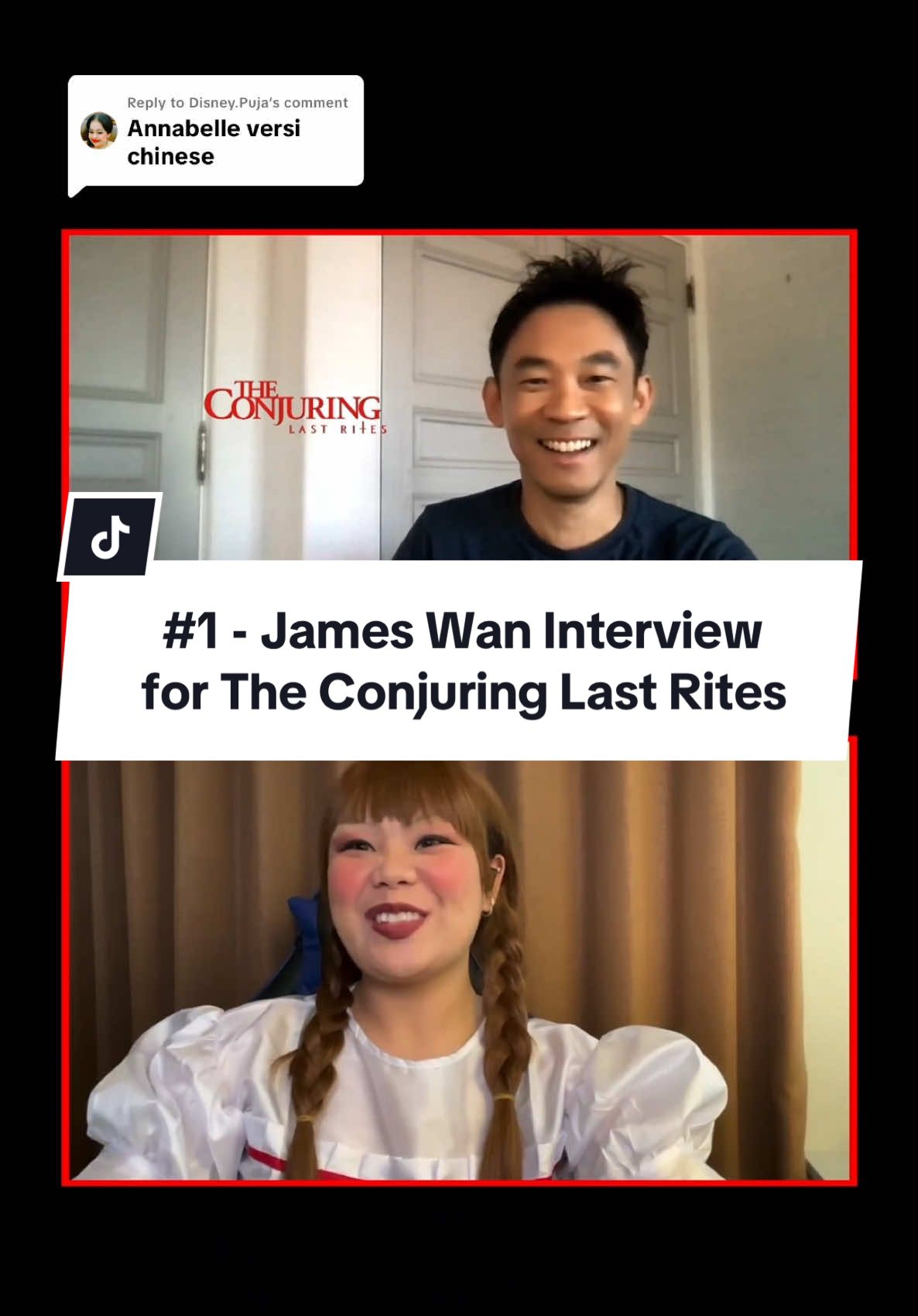 Replying to @Disney.Puja Nahan malu banget plis wkwkwk tapi seneng James Wan sukaa!! Thank you @warnerbrosid for trustingggg this CICI ANABELLE #theconjuringlastrites #theconjuring #jameswan #interview #annabelle 