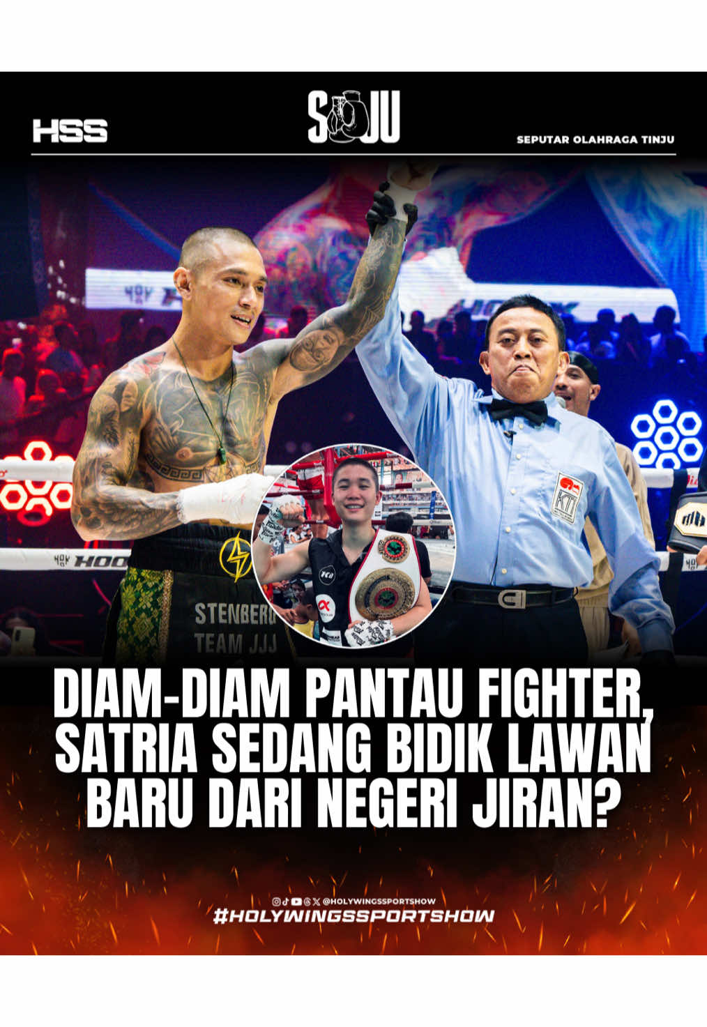 Juara HSN Super Featherweight @Satria Anak Melayu terlihat sedang mengamati gerak gerik Petinju Malaysia Hazman Apakah dia bakal jadi lawan selanjutnya? #holywingssportshow #holywingssportnight