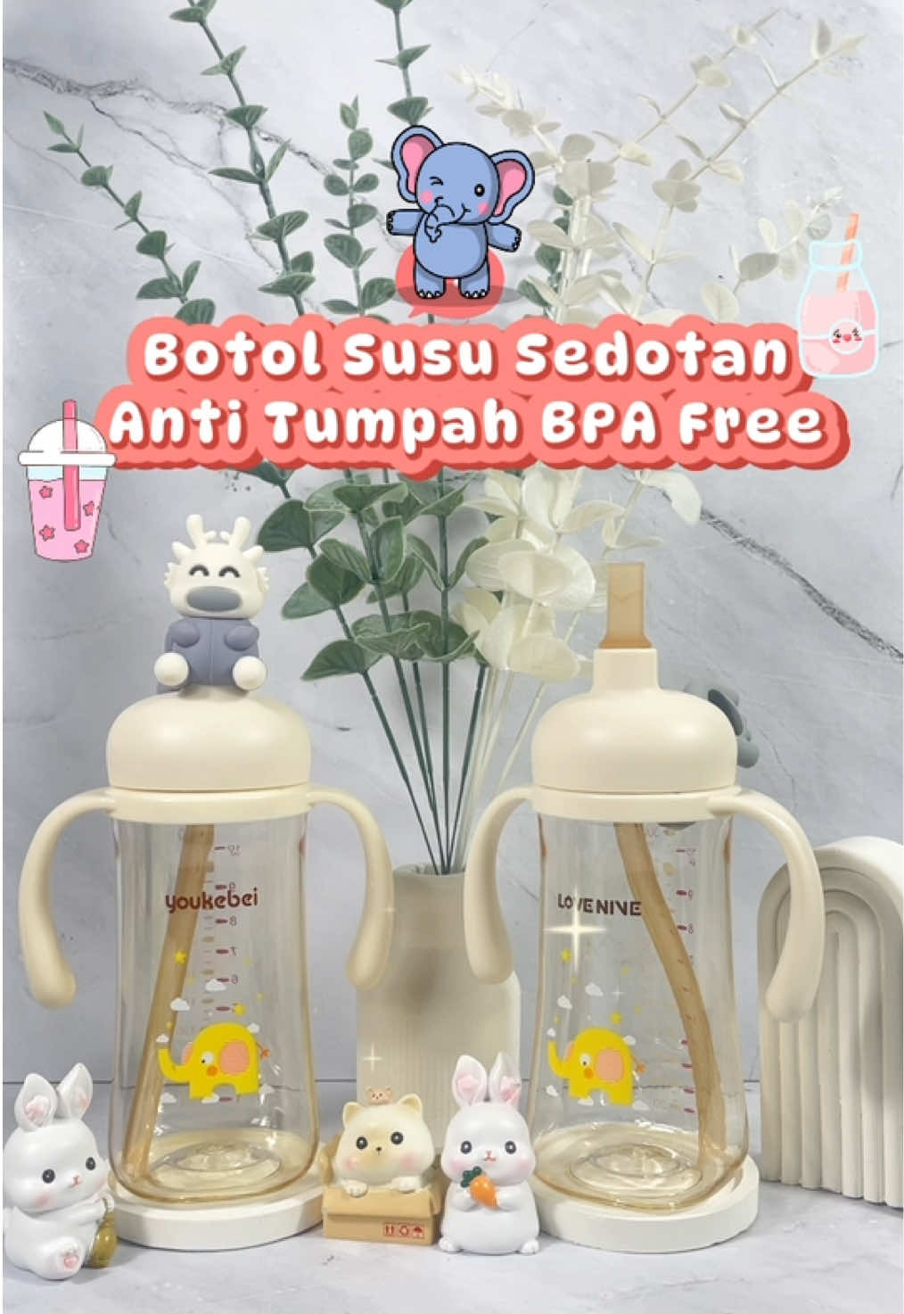 Moms, si kecil udah mau belajar menggunakan sedotan? Sepertinya moms butuh botol ini!🥰🤗 #botolsusu #sedotan #antitumpah #gajiansale #promoguncang99 