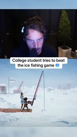College student tries to beat the ice fishing game 🥶 #kickstreaming 