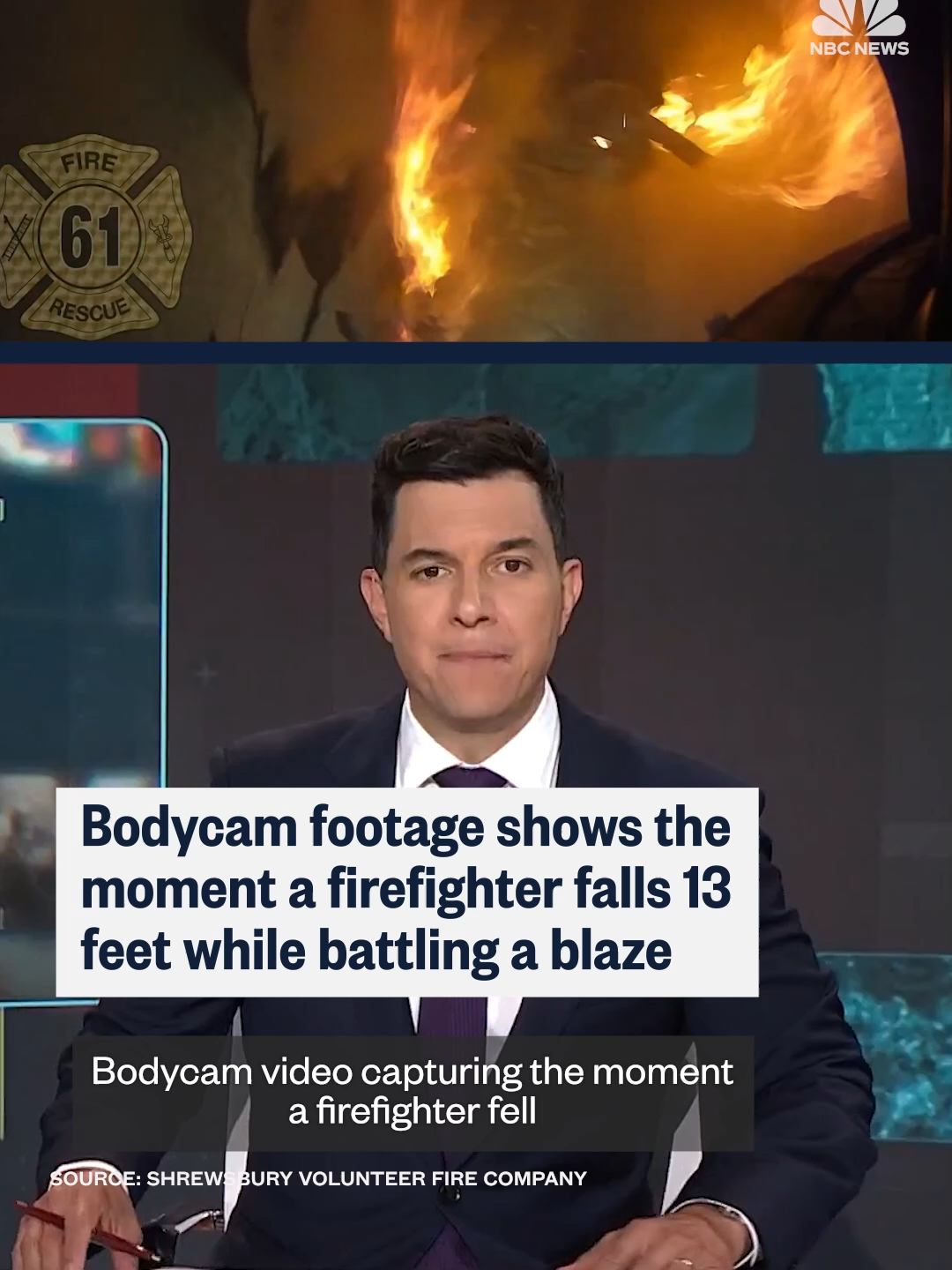 Bodycam footage showed the moment a firefighter fell 13 ft. while battling flames in #Pennsylvania.