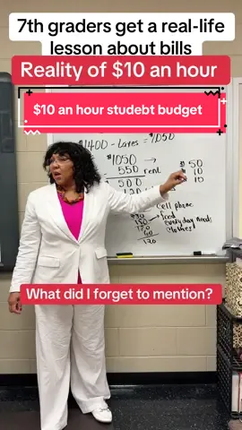 What happens when you break down $10 an hour with middle schoolers? In this impromptu budgeting lesson, my 7th graders quickly realized that $10 an hour doesn’t stretch very far—especially when rent, food, and transportation come into play. The big takeaway: to be a better earner, you must first be a better learner. Education opens doors to higher earning potential, and sometimes the most powerful lessons happen unexpectedly. #msjamesteachertips  #moneymatters  #TeachersOfTikTok #FinancialLiteracy #middleschool 