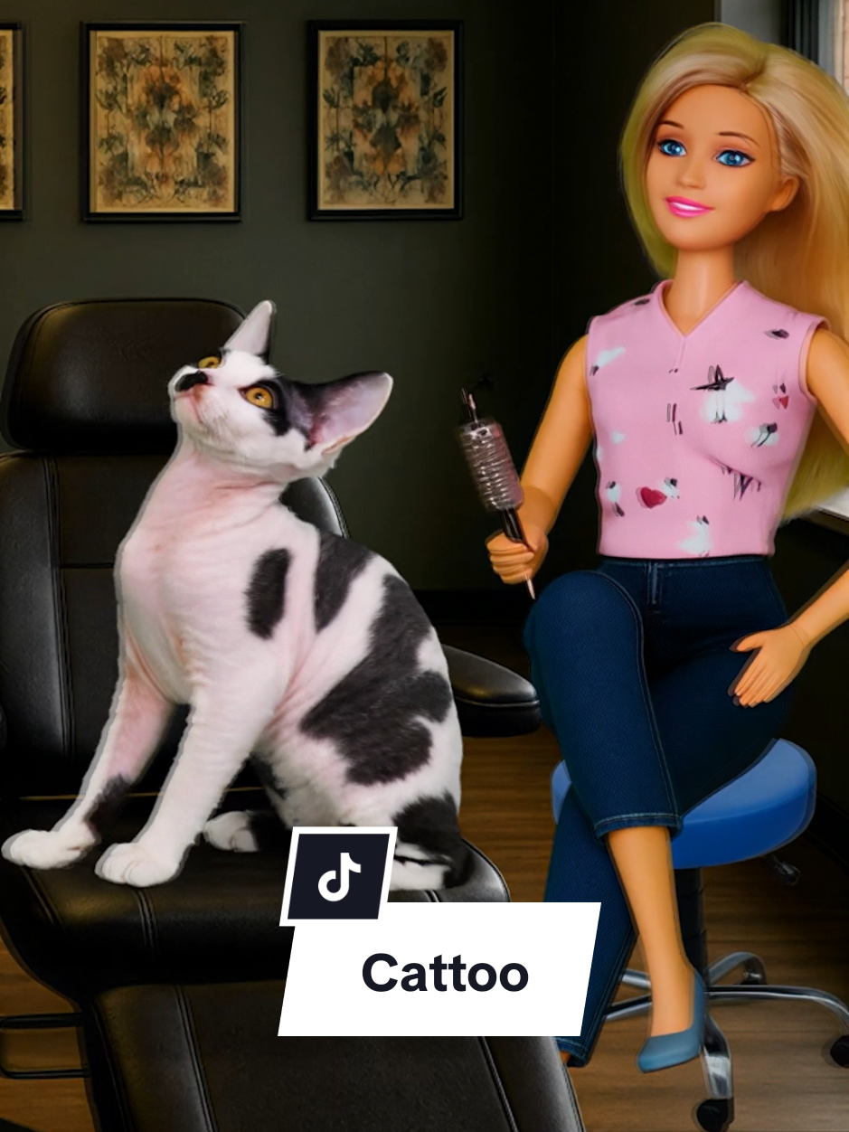 Roadie decided to take a walk on the wild side… so Action Barbie gave him his very first tattoo. Luckily it's just temporary!  #CoolCat #DevonRex #CatStories #tattoo  