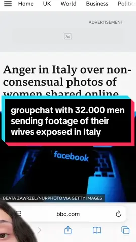 A groupchat called “My wife” with around 32.000 men who were sharing footage of their wives and other female family members with one another has now been exposed in Italy. This has resulted in a lot of outrage and criticism #fyp #foryou #fy 