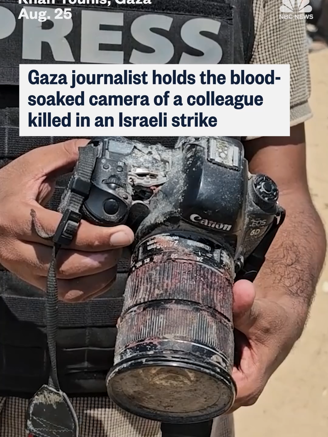 Colleagues of journalists in #Gaza who were killed in a 'double tap' Israeli strike on Nasser hospital in #KhanYounis paid tribute to them as they were laid to rest alongside their blood-soaked camera equipment. At one of the funerals, one man told the crowd: 