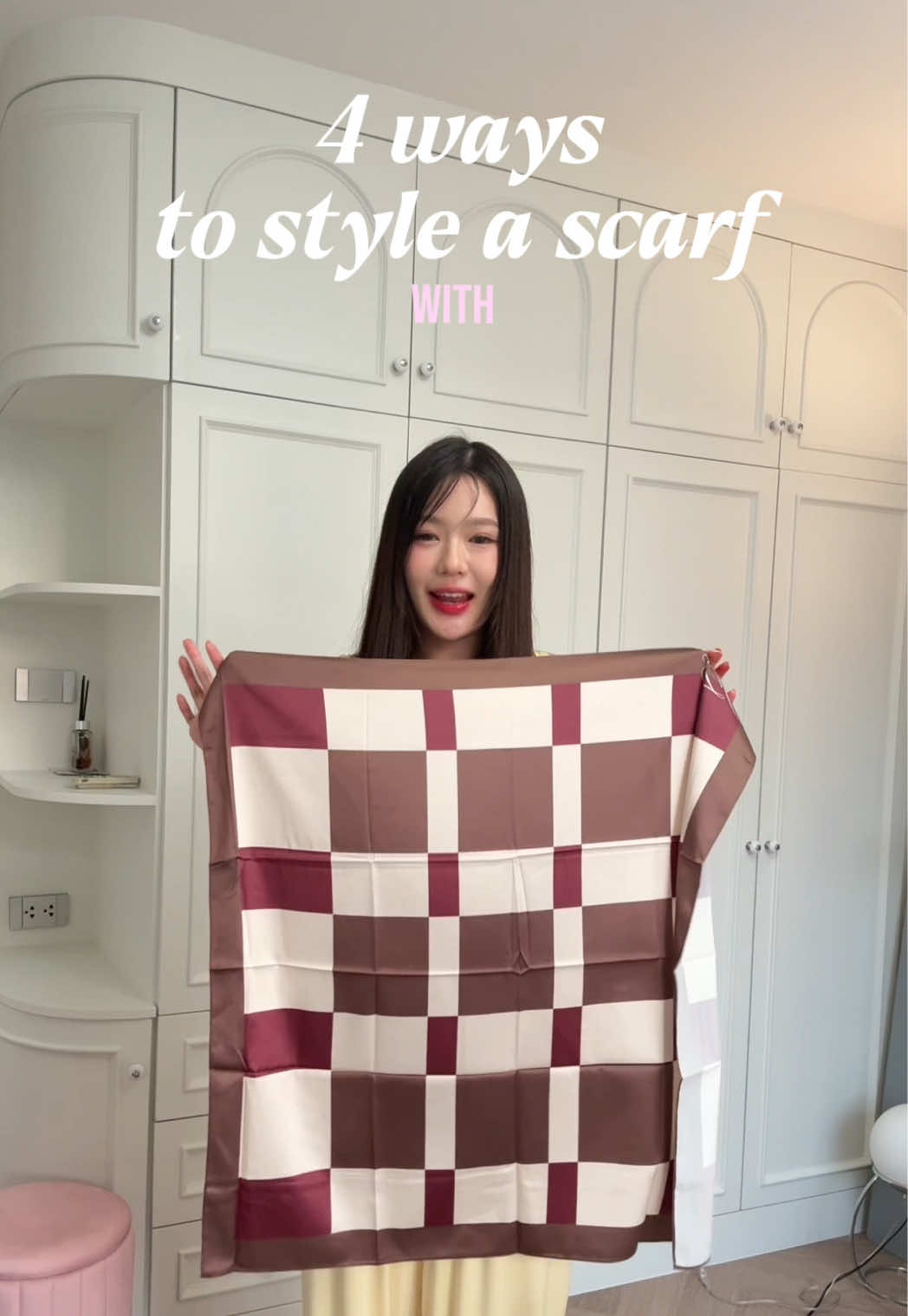 4 ways to style a scarf🤎🩰🥐👜 #tiktoklooks #TikTokFashion #scarf #ผ้าโพกผม 