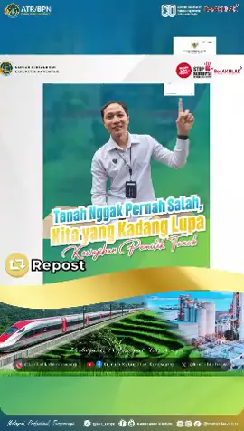 Repost @kementerian.atrbpn Halo #SobATRBPN, untuk seluruh para pemilik tanah, tanah itu bukan hanya dimiliki tapi perlu dijaga dengan memenuhi kewajiban, yaa Caranya adalah dengan melakukan pendaftaran tanah. Hal ini bukan hanya sekadar persyaratan administrasi, tapi sebagai bentuk perlindungan hukum yang sah. Simak selengkapnya melalui video berikut ya, Sob! #IndonesiaLengkap #ATRBPNKiniLebihBaik #ATRBPNMajudanModern #MelayaniProfesionalTerpercaya