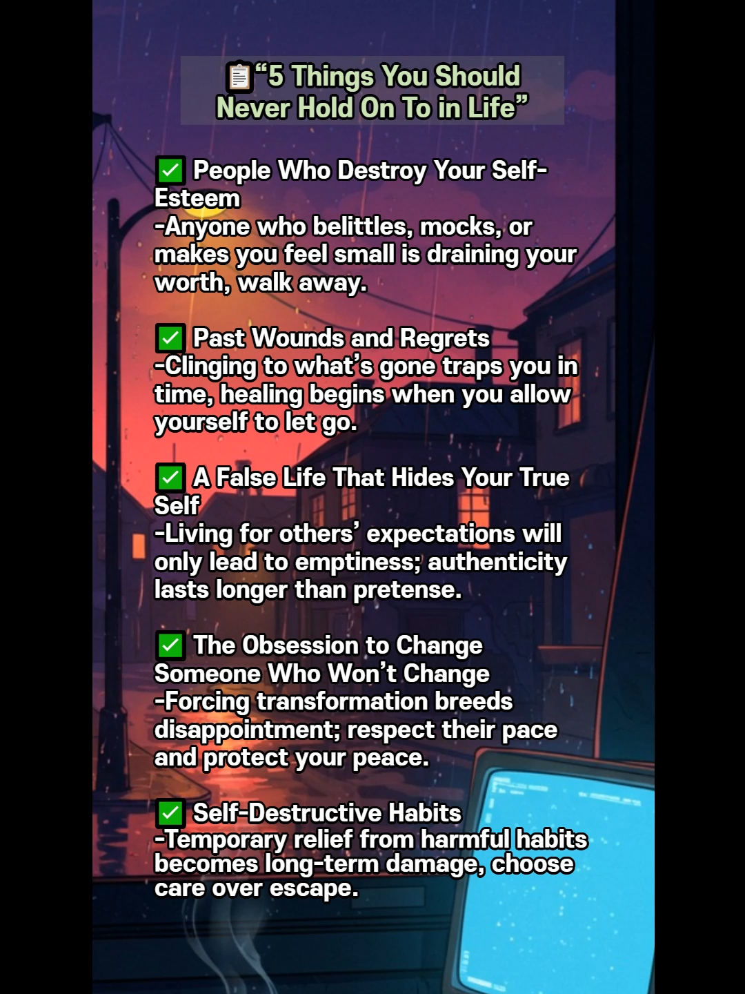📋“5 Things You Should Never Hold On To in Life” 🟥Share this video with someone who comes to mind right now.🟥 Letting go is not weakness, it’s wisdom. Holding on to pain, toxic people, or self-destructive habits suffocates growth. True strength lies in release, creating space for healing, peace, and authentic living. #LetGoToGrow #LifeWisdom #ChooseYourself #BreakFree #EmotionalHealth