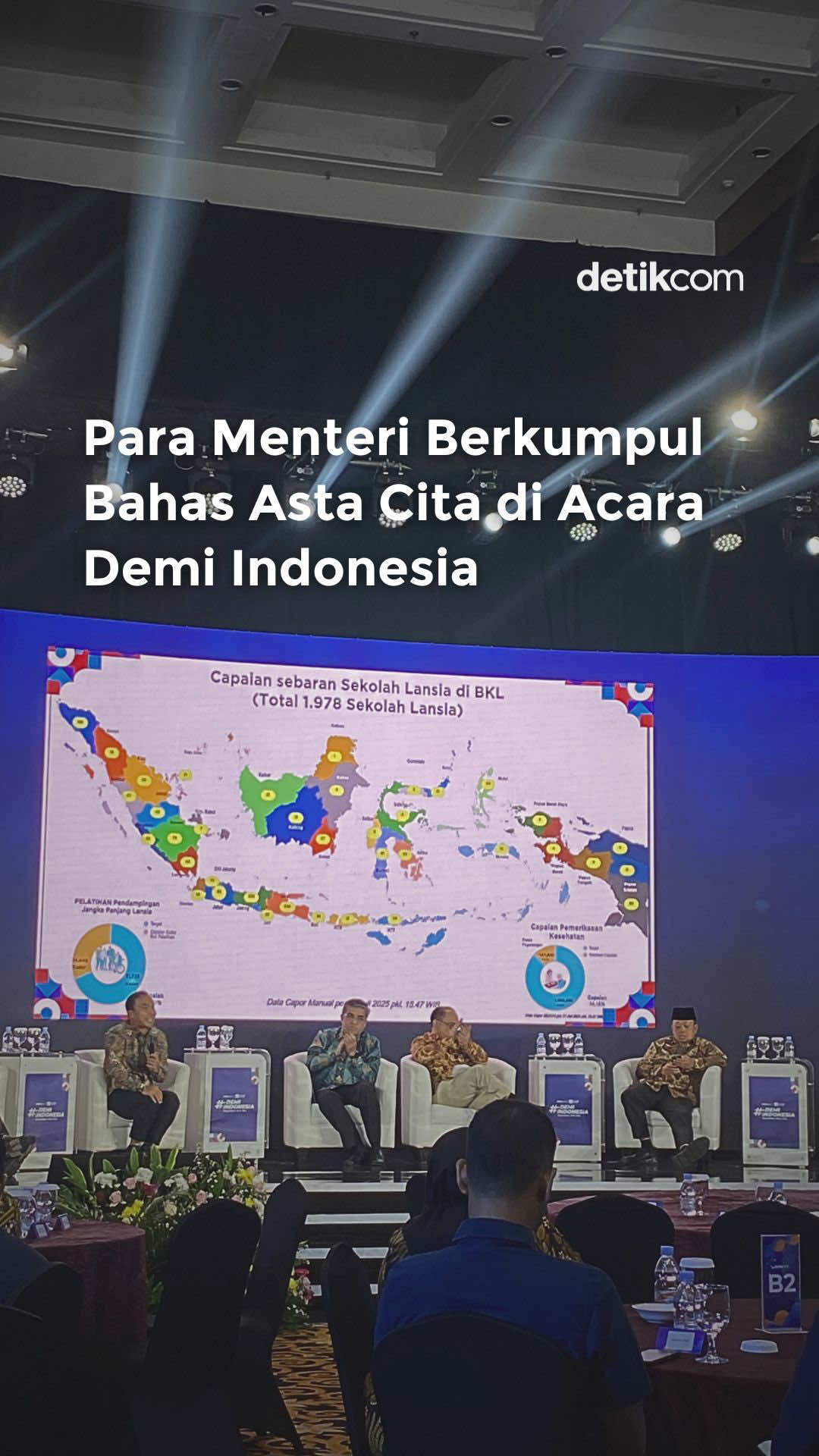 Sejumlah tokoh nasional seperti Menteri Kabinet Merah Putih kumpul di acara #DemiIndonesia Wujudkan Asta Cita, Selasa (26/8). Mereka bakal mengupas tuntas upaya pemerintah dalam mewujudkan Asta Cita Presiden Prabowo Subianto. Pantauan di Menara Bank Mega (MBM) Selasa (26/8/2025), Chairul Tanjung terlihat hadir dan duduk bersama sejumlah menteri Kabinet Merah Putih. Adapun mereka yang hadir yakni Menkop Budi Arie, Menaker Yassierli, Menag Nasaruddin Umar, Menteri ATR/BPN Nusron Wahid, Menteri Kependudukan dan Pembangunan Keluarga serta Kepala Badan Kependudukan dan Keluarga Berencana Nasional (BKKBN) Wihaji, hingga Menteri Kesehatan Budi Gunadi Sadikin. Saksikan live streaming 'Demi Indonesia Wujudkan Asta Cita' hanya di detikcom… Baca berita selengkapnya hanya di detik.com!  Creator: Dio  #detikcom #reels #mediasosial #demiindonesia #astacita #menterikabinetmerahputih 