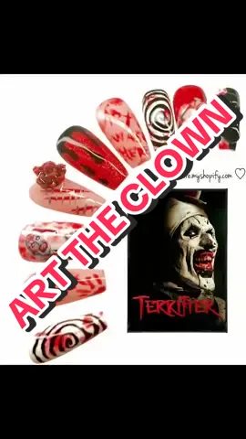 I had a very special person make my Press ons for Halloween Horror Nights and these came out AMAZING!!!!! @Paws By Picasso #pressonnails #fyp #Horror #Terrifier #clowncafe 