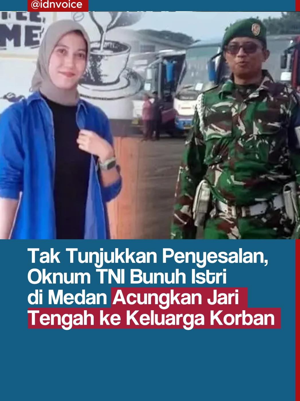 Detasemen Polisi Militer (Denpom) I/5 Medan menggelar rekonstruksi kasus pembunuhan istri oleh oknum TNI Kodam I/BB, Serma TDA. Bukannya menyesal, usai rekonstruksi Serma TDA justru mengacungkan jari tengah ke arah keluarga korban. Warga dan keluarga pun semakin geram, menuntut pelaku dihukum mati. #OknumTNI #PembunuhanIstri #KasusDeliSerdang #TNI #SermaTDA 
