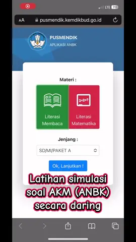 Untuk *Latihan simulasi soal AKM (ANBK)* secara daring bisa menggunakan link ini: 👇🏻                                                                                                                                                                                                          https://pusmendik.kemdikbud.go.id/an/simulasi_akm/ Mari sukseskan ANBK 2025 #suksesanbk #suksesanbk2025 #sdnjoglo03 
