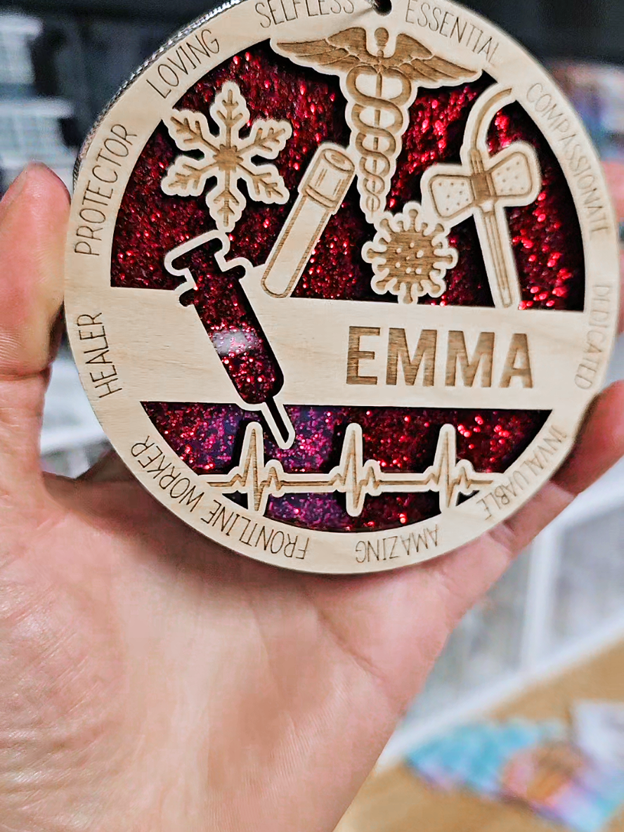 What other healthcare professions do we need?! These can be personalized with any name, job title, facility name etc. Several glitter background colors to choose from. Ornaments are handmade and make a special Christmas gift #phlebotomy #healthcareworker #christmasornaments #christmasgift #labtech 