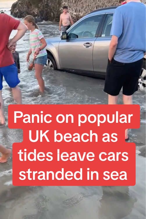 Panic on popular UK beach as tides leave cards stranded in sea