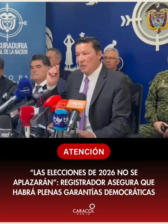 #JUSTICIA El registrador, Hernán Penagos indicó que ningún hecho de orden público aplazará el calendario electoral del 2026. “Las elecciones libres y justas en Colombia son garantías del principio democrático y es deber de todas las entidades del Estado garantizarlas de manera que la ciudadanía pueda ejercer un derecho político que también es un derecho humano sin ninguna dificultad”, dijo el registrador.