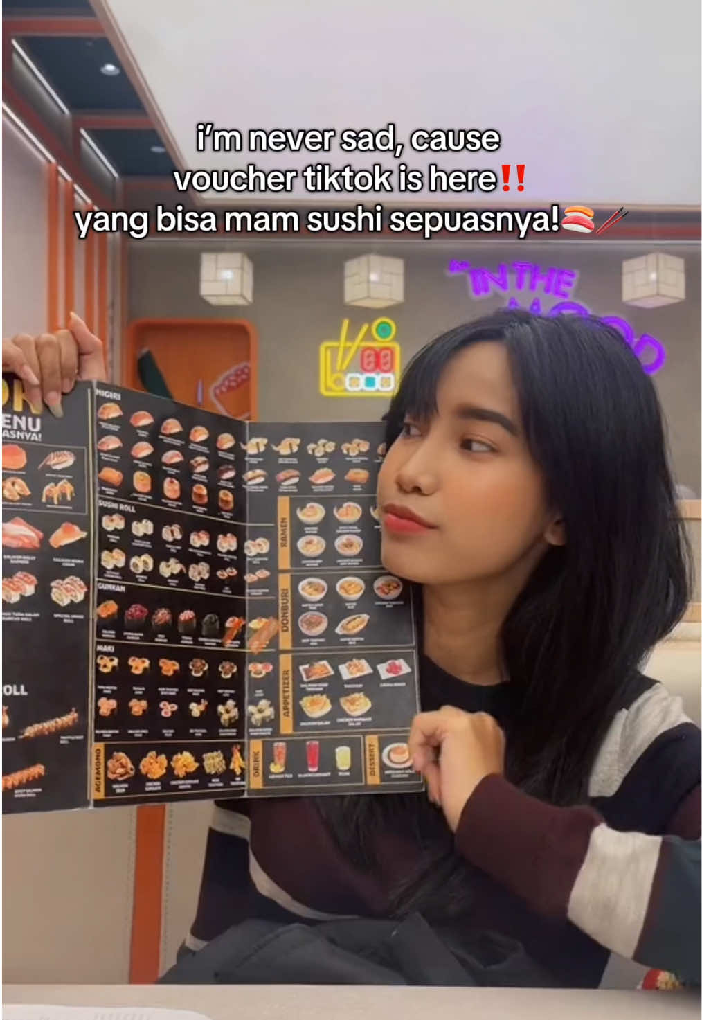 thankyou tiktok! voucher dengan semurah ini? mending langsung klik lokasi dibawah ya!↙️ #jelajahbegahmula #sashimimukbang #sushilover #foodhunting #aycesushi 