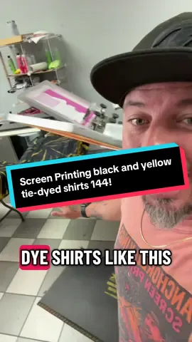 Screen Printing black and yellow tie-dye T-shirts with a three color front three color back. Do you have any questions about this process? #screenprintingtutorial #screenprinting #Tshirt #tiedye #trend 