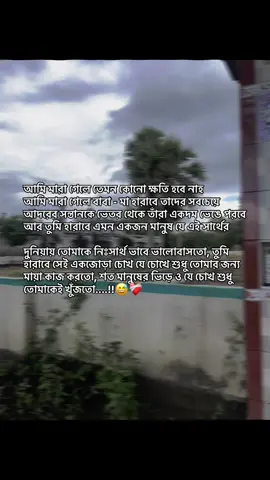 : আমি মারা গেলে তেমন কোনো ক্ষতি হবে নাহ আমি মারা গেলে বাবা - মা হারাবে তাদের সবচেয়ে আদরের সন্তানকে ভেতর থেকে তাঁরা একদম ভেঙে পরবে আর তুমি হারাবে এমন একজন মানুষ যে এই সার্থের দুনিয়ায় তোমাকে নিঃসার্থ ভাবে ভালোবাসতো, তুমি হারাবে সেই একজোড়া চোখ যে চোখে শুধু তোমার জন্য মায়া কাজ করতো, শত মানুষের ভিড়ে ও যে চোখ শুধু তোমাকেই খুঁজতো....!!😅❤️‍🩹#tiktokviral #viralvideo ##like #foreyoupage #statasvideo @Tik Tok bd official 