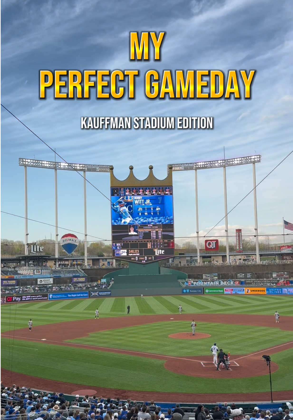 Here’s how I would spend the perfect day at Kauffman Stadium, home of the Kansas City Royals! 👑 This is My Perfect Gameday, my guides to having an awesome gameday experience at each of the 30 MLB ballparks! #MLB #baseball #kcroyals #kauffmanstadium #ballpark  (Kauffman Stadium guide, how to, tips, suggestions)