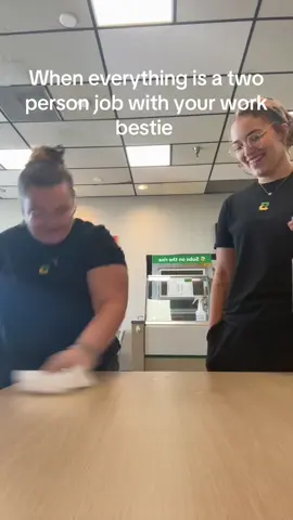Everything is a two person job with bestie #subwaylife #fyp #workbesties #yeetskirtyeetholdup #twopersonjobs 