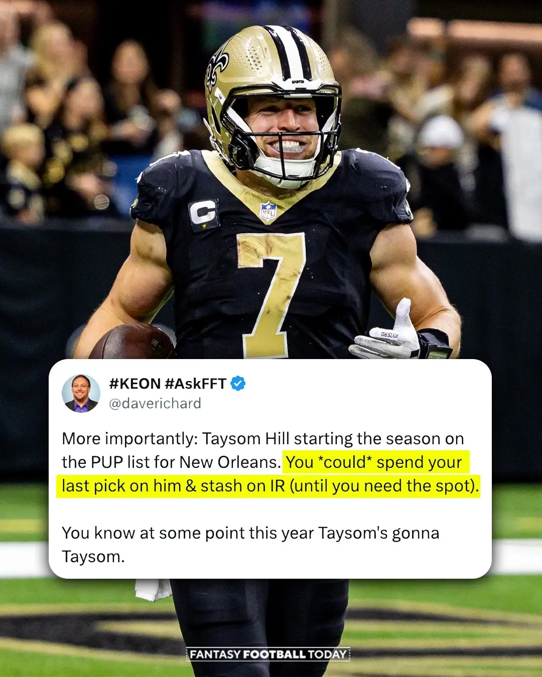 #fantasyfootball #fantasyfootballtips #fantasyfootballadvice #saints #taysomhill 