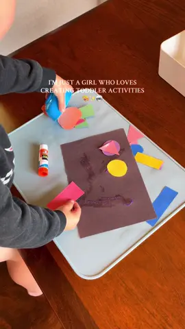 We’re a mix of super simple with a side of sometimes extra around here! All you need for this one is some paper, scissors, and a glue stick! Cut out some shapes and let your little practice gluing, color and shape identification, and comparing sizes!#JustAGirlWhoLoves #ToddlerActivities #ToddlerMom #creatorsearchinsights 