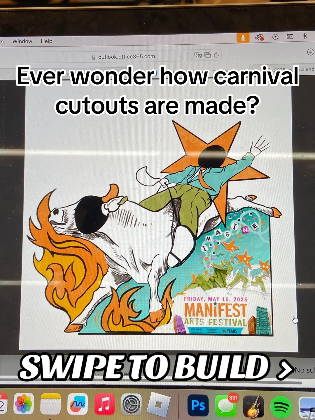 My friends and I were hired to build this awesome bull cut out for an art festival in Chicago, IL! It took us two full days of building and many hours designing and installing, but it was totally worth it for how awesome the final product was. What do you think would make for an awesome carnival cut out that we should make next? #building #carnival #festival #artistsoftiktok #woodworking 