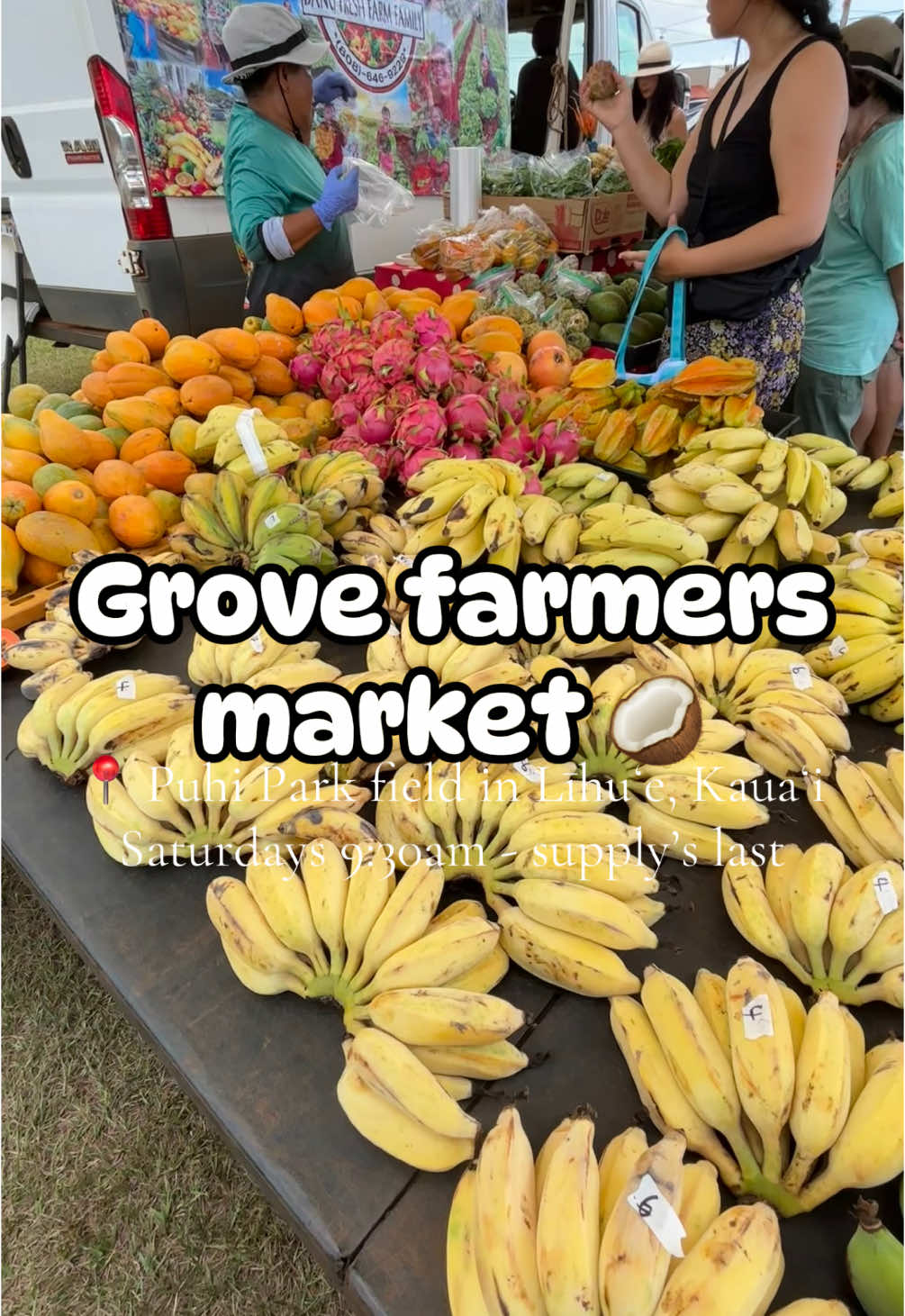Saturdays in Kauaʻi = fresh fruit, local artisans, homemade treats, and that island aloha spirit at Grove Farm Market 🌺🛍️🫐 #KauaiSaturdays #GroveFarmMarket #KauaiFarmersMarket #PuhiPark #LihueHI #SupportLocalKauai #IslandFresh #FarmToIsland #KauaiMorning #ExploreKauai #KauaiVibes