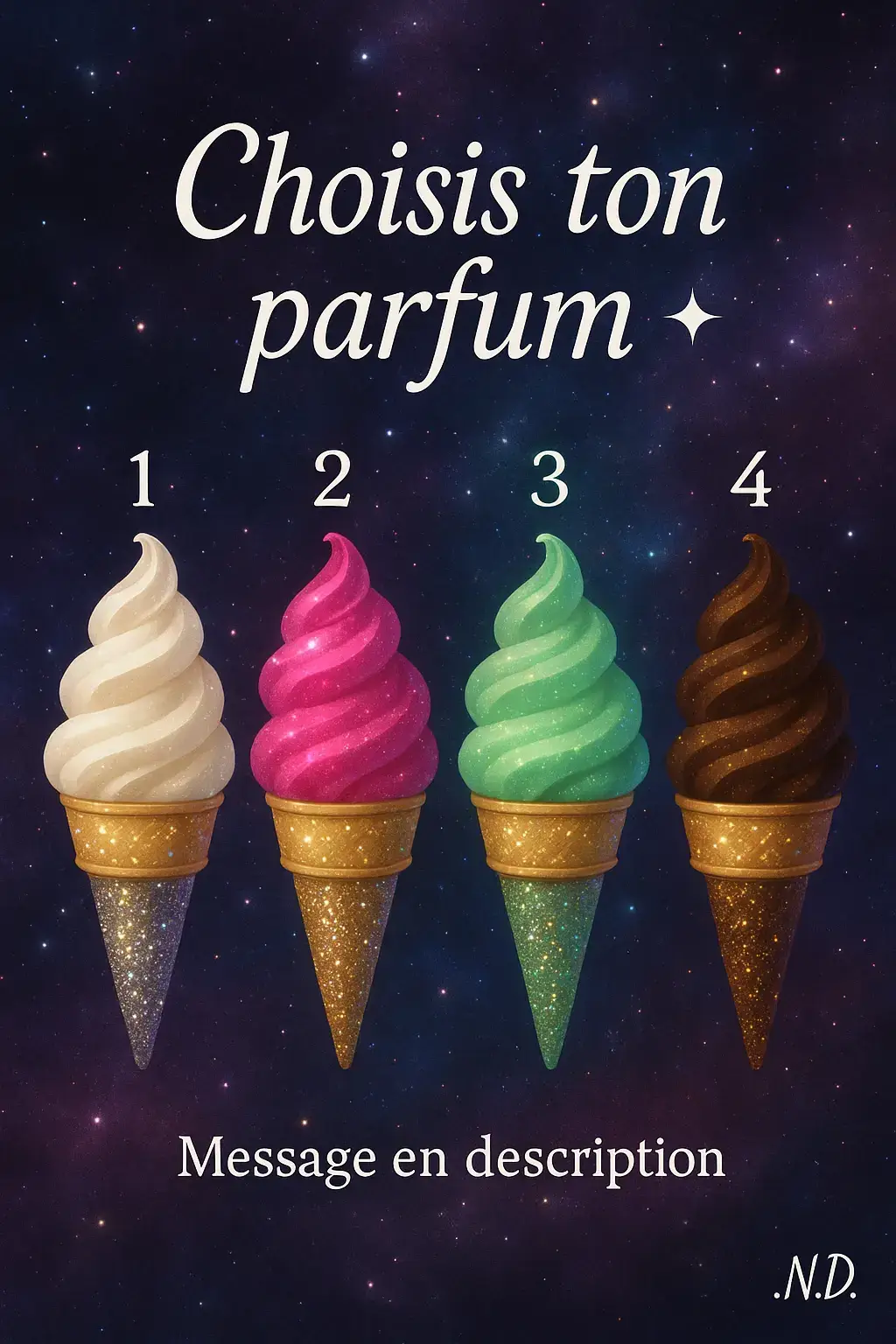 🍦 1. Vanille – Pureté & Essence Tu cherches souvent la complexité, mais l’univers te ramène à la simplicité. Comme la vanille, ton essence est pure, essentielle, intemporelle. Tout ce qui est “en trop” tombe aujourd’hui. Reviens à ce qui est vrai, à ce qui respire la clarté. Ta force n’est pas dans l’accumulation mais dans le retour à ton noyau lumineux. C’est dans cette nudité intérieure que tu trouveras le pouvoir de créer. 🍦 2. Fraise – Amour & Expansion Ton cœur déborde d’une énergie qui demande à être vécue pleinement. La fraise t’invite à plonger dans la passion, la tendresse et l’élan vital. C’est une invitation à ne plus retenir ton amour, à ne plus diminuer ta joie pour qu’elle “rentre” dans les cadres des autres. Quand tu vibres sincèrement, ton champ magnétique devient irrésistible. Tout ce que tu désires vient à toi naturellement. Ose montrer la couleur de ton cœur sans filtre : c’est là que ton expansion commence. 🍦 3. Pistache – Renouveau & Guérison Une énergie verte t’entoure : celle de la guérison, de la renaissance, du souffle frais. La pistache symbolise ce renouveau qui te traverse. C’est l’heure de laisser mourir ce qui n’a plus sa place et d’ouvrir un espace neuf. Tu as peut-être été blessé, ralenti ou figé, mais tout cela a préparé ton terrain. Maintenant, tu peux choisir la régénération. Chaque respiration t’apporte un souffle nouveau, chaque pensée peut recréer ton monde. Ton être réclame expansion et croissance : écoute-le. 🍦 4. Chocolat – Abondance & Profondeur Le chocolat est riche, intense, profond. Il ne se donne pas à moitié. Ton message est clair : tu as déjà en toi la densité et la matière pour bâtir. Ne minimise plus ta valeur, ne fais plus semblant d’être léger si ton âme appelle à l’ancrage. Tu portes une force de stabilité, une abondance qui se construit sur le temps. C’est une énergie de maturité : elle ne court plus après, elle attire à elle. Reconnais ton rôle de bâtisseur : tu es prêt à matérialiser dans la matière ce qui brûle en toi depuis longtemps. Veux-tu que je te propose aussi une formulation plus percutante pour TikTok (phrases encore plus rythmées et frappantes), ou tu gardes ce format profond ?