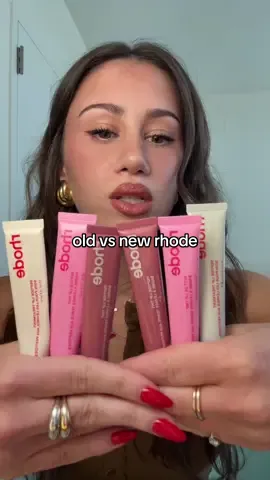 Replying to @fer 🪩 old vs new @rhode skin jelly bean, salty tan, and strawberry glaze #lipbalm #lips #lipgloss #rhode 