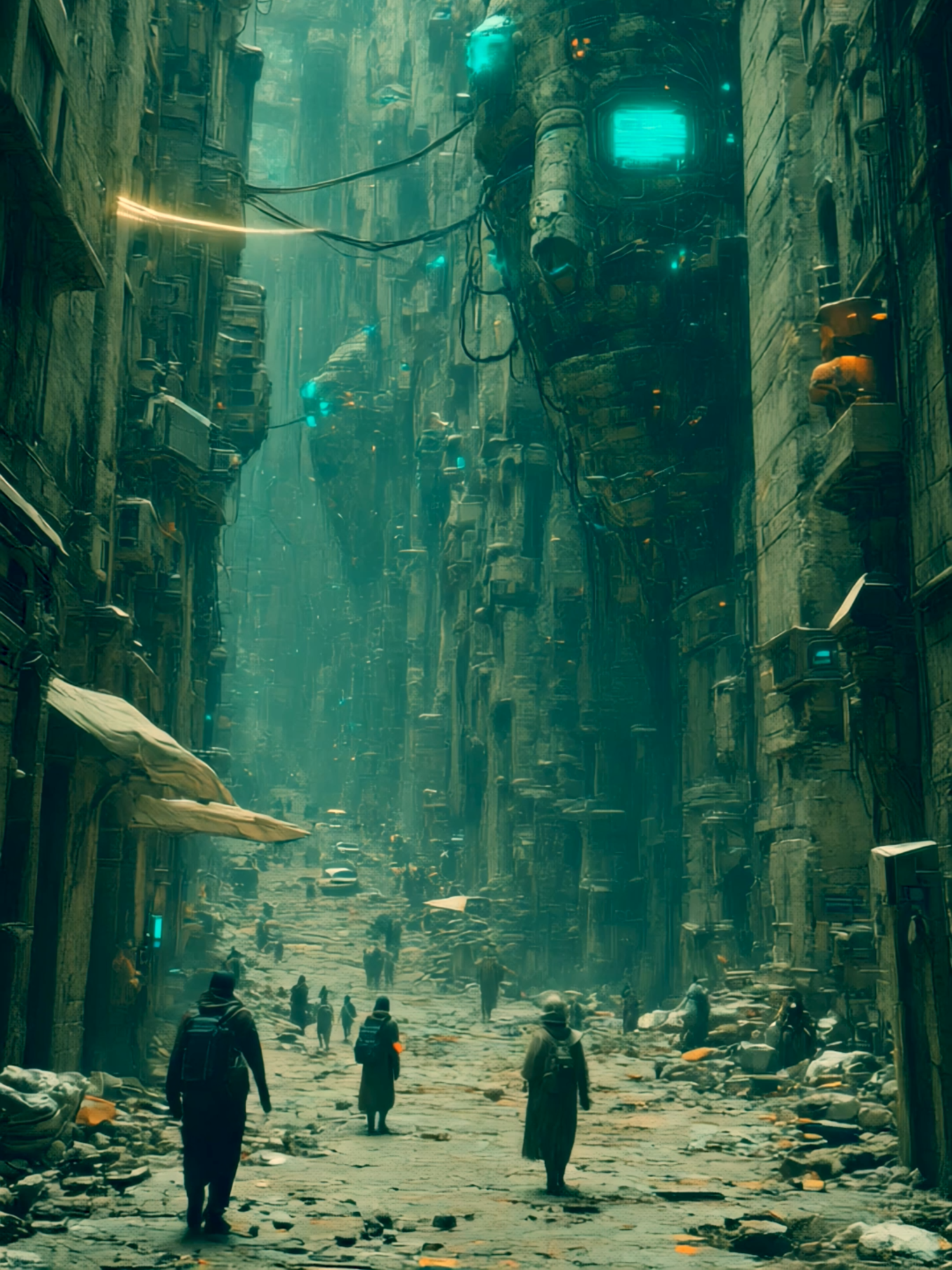 Teil 20: The Shifting Labyrinth. In this city, the streets have a mind of their own. A colossal, mechanical labyrinth that shifts and changes without warning. The inhabitants are not masters... they are survivors. Every day is a new path. Every corner, a new mystery. #cyberpunk #dystopian #conceptart #megalophobia #scifi