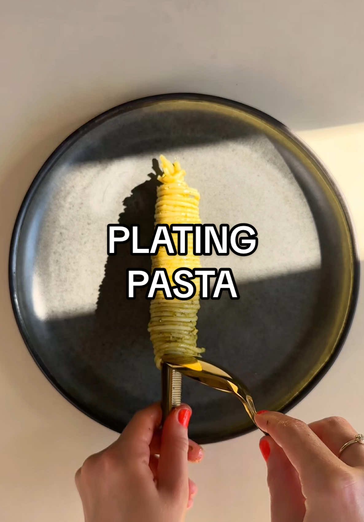 3 ways to plate pasta like a chef 🍝 1. The Cocoon — Spread pasta on a baking sheet, twirl with tweezers (or chopsticks), and tuck in small basil leaves. 2. The Vertical Twirl — Twirl pasta in a bowl as if you were eating it, place inside a ring mold, lift it off, and finish with tiny basil leaves. 3. The Rustic Twirl — Start to drop pasta in the center of your bowl, spin the bowl (not the tongs), and garnish with basil chiffonade (aka thin strips).  Which one are you trying first? 👇