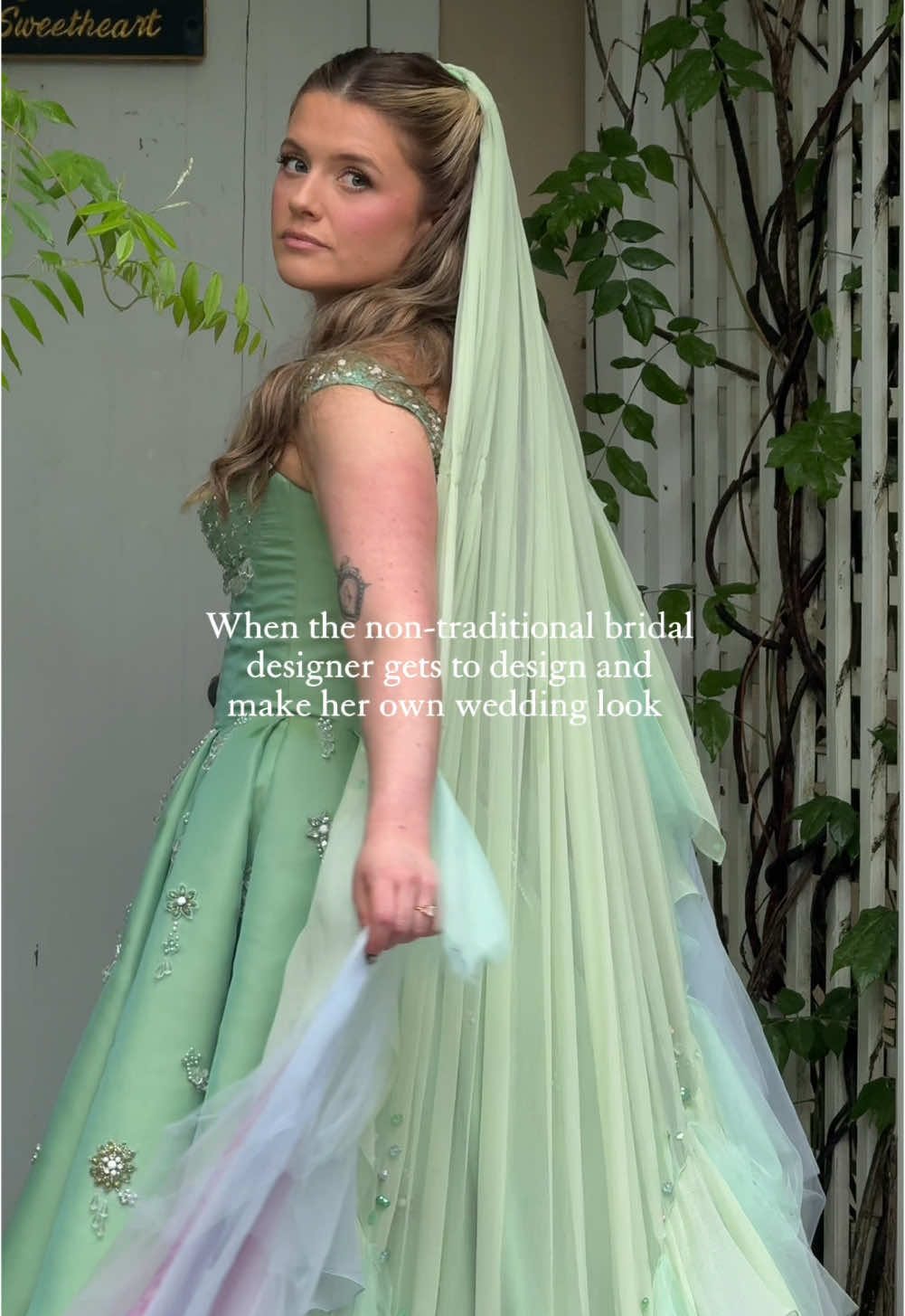 Our rainy fairy tale 🧚 custom wedding gown and veil by me, content creation by @maidofcontent_  #bridaldesigner #nontraditionalbridaldesigner #voguewedding #nontraditionalwedding #bridalaccessories #bridalveil #weddingveil #weddingdress #colorfulwedding #customweddingdress #custombridal #madisonchamberlain #weddingvideo 