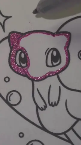 Mew again 💖 using new retractable glitter pens by @Sakura of America Shop #coloring #satisfying #pokemon #glitterpens #aestheticvideos 