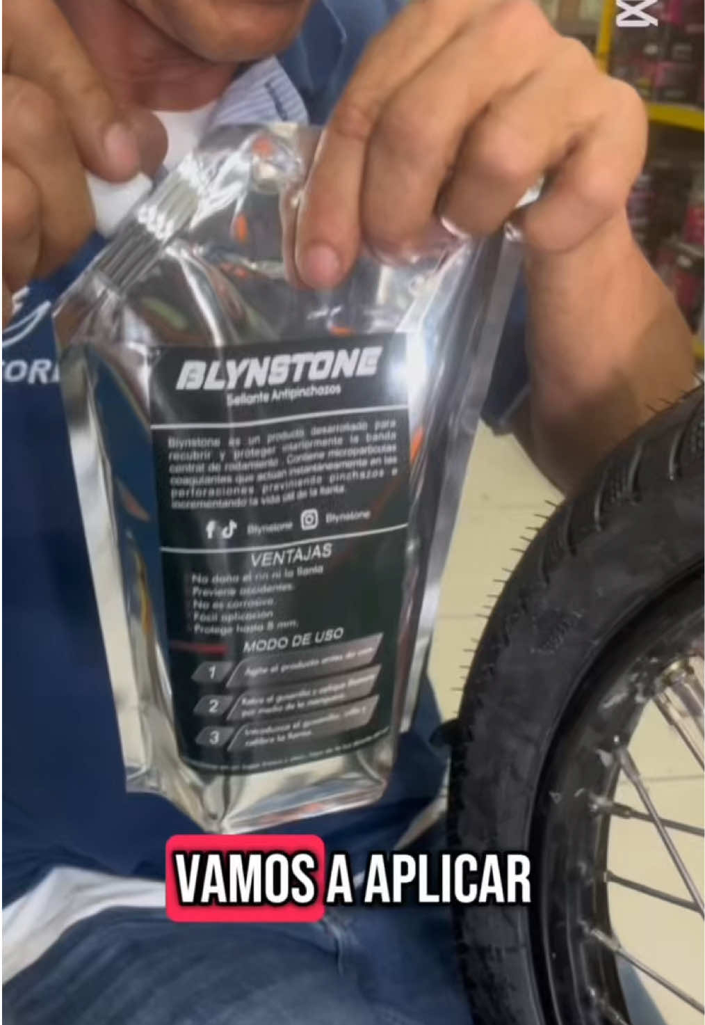 Te mostramos la forma de aplicación de Blynstone sellante antipinchazos👌🏻 Su forma de aplicación es la misma para todo tipo de vehículos y llantas, por medio de la válvula 🙌🏻 Se debe tener en cuenta la aplicación y calibración de llantas de forma adecuada, se debe realizar colocando la válvula en el sentido de las manecillas del reloj, bien sea a las 3:00 o 9:00 y una vez aplicado el producto la recomendación es calibrar mínimo 2 veces en el mes las llantas ✅ Estamos ubicados en Cali, Colombia: Cra 15 # 16-11 almacén Bernymotos, contamos con envíos nacionales, contacto wsp3213033727 