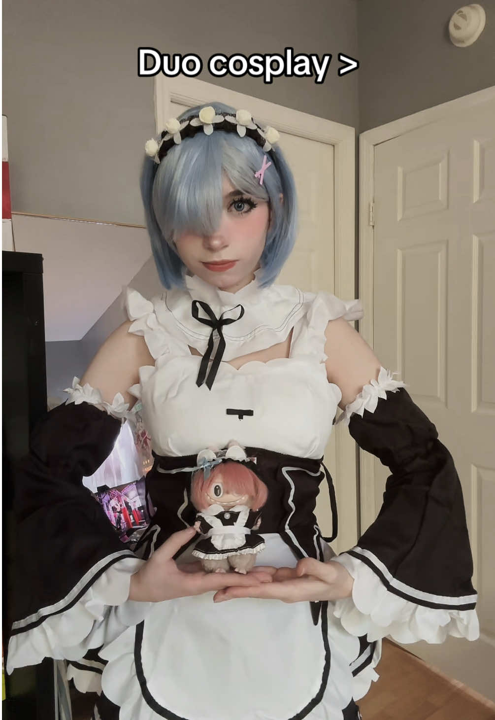 Cosplaying with my friend… #rezero #rem #ram #cosplay #labubu 