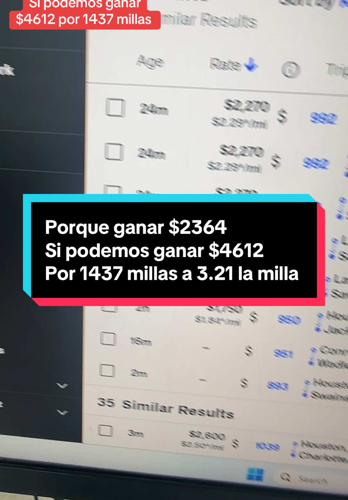 Porque ganar $2364 Si podemos ganar $4612  Por 1437 millas a 3.21 la milla  #florida #georgia #camiones #CamionerosUSA #RateView #CargasPagadas #NegociaciónCamionera #camiones #tips #load #cargas #flatbed 