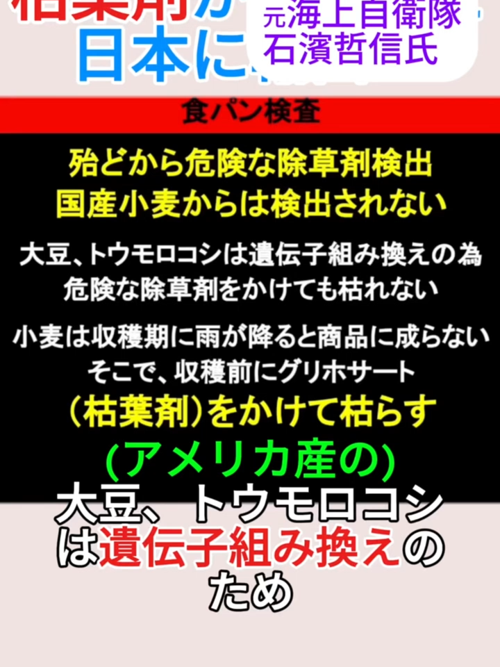 【アメリカ産小麦】枯葉剤かけたのを日本に輸出💢＃shorts ＃石濱哲信 ＃遺伝子組み換え ＃グリ