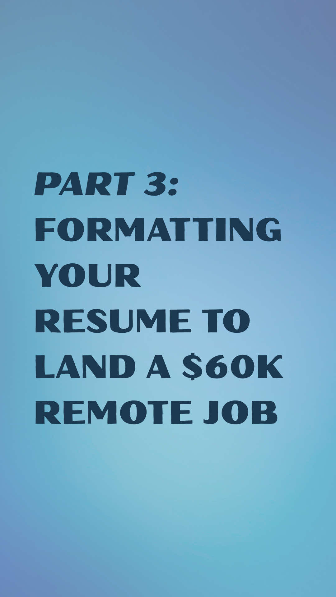 Welcome to Part 3 of landing your $60K+ remote job: formatting to get past the Automatic Tracking System. If you want a head start to edit your resume now, comment RESUME below and I’ll send it to your inbox. What questions do you have about the remote job search? Put them down below and I’m happy to answer them! #careeradvice #remotework #lifestyel #wfhjobs #creatorsearchinsights 