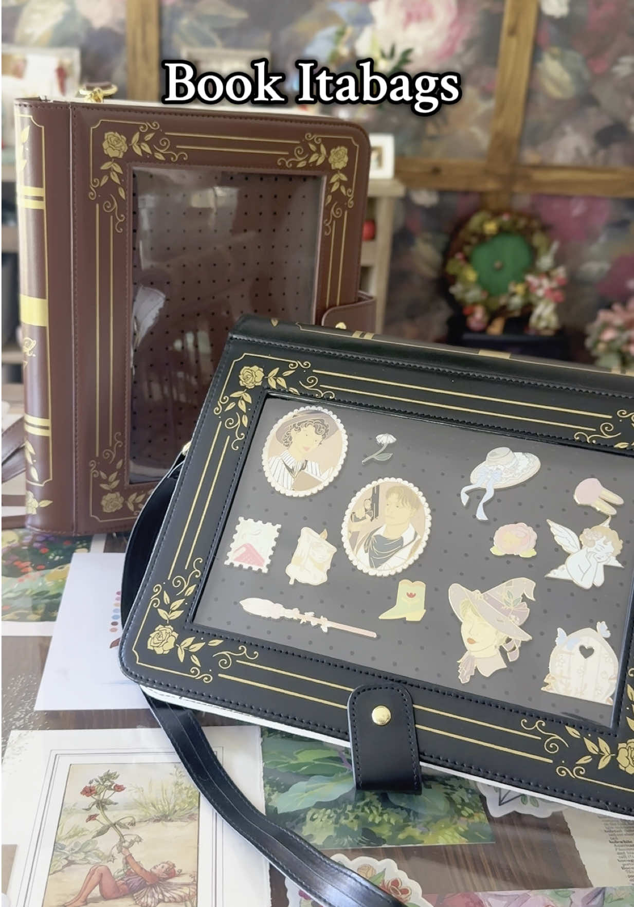 Book Itabags ♥️ For an elegant but whimsical way to display your pins, or your favorite book cover! What Books would you like to see? Currently working on ACOTAR, Twilight, and the Mummy! 📖 #book #BookTok #bookish #books #fyp #bookbag #itabag #crossbodybag #pin #enamelpin 
