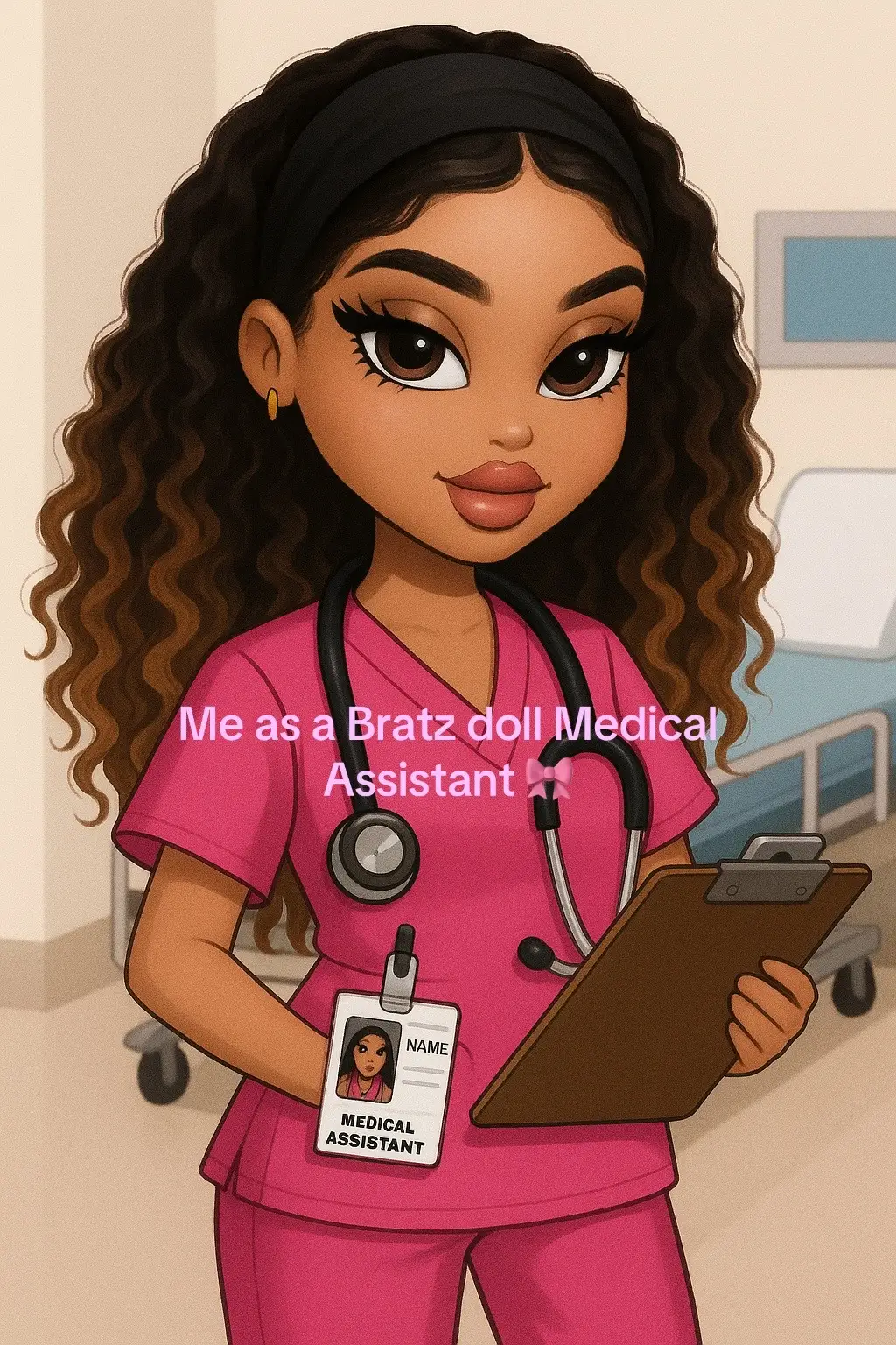 it’s the id badge for me 😭😭 that ain’t even my bratz doll #scrublife #medicalassistant #bratz 