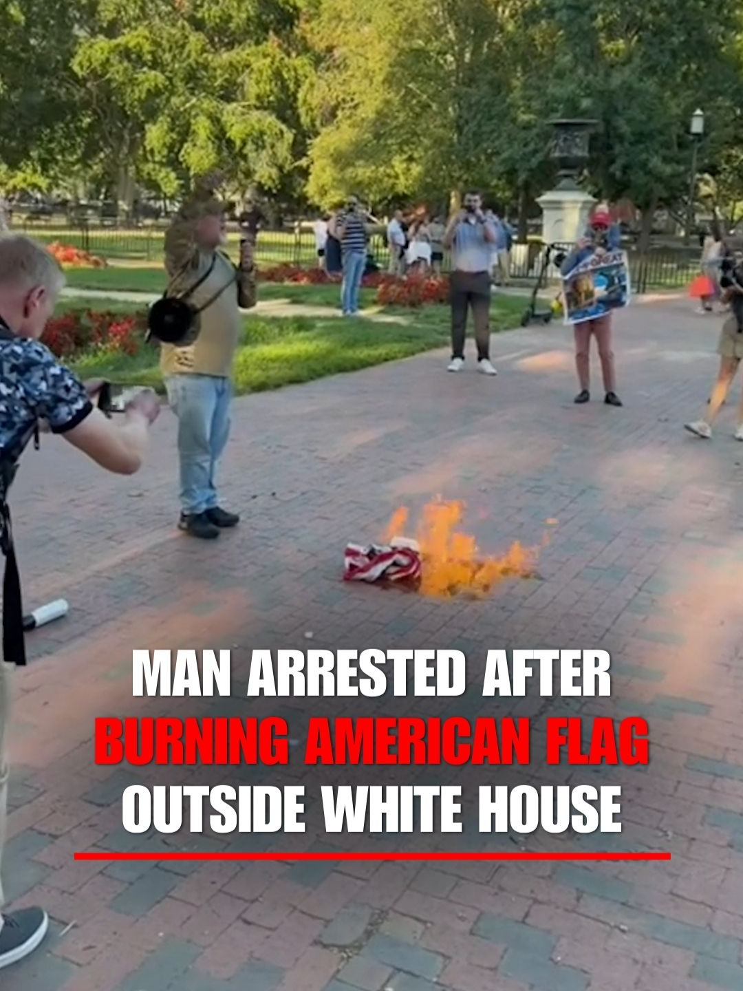 A man who identifies as a combat veteran was arrested after setting fire to the American flag in protest of President Trump's order targeting flag burners. U.S. Parks Police said the arrest was not made under Trump's order.